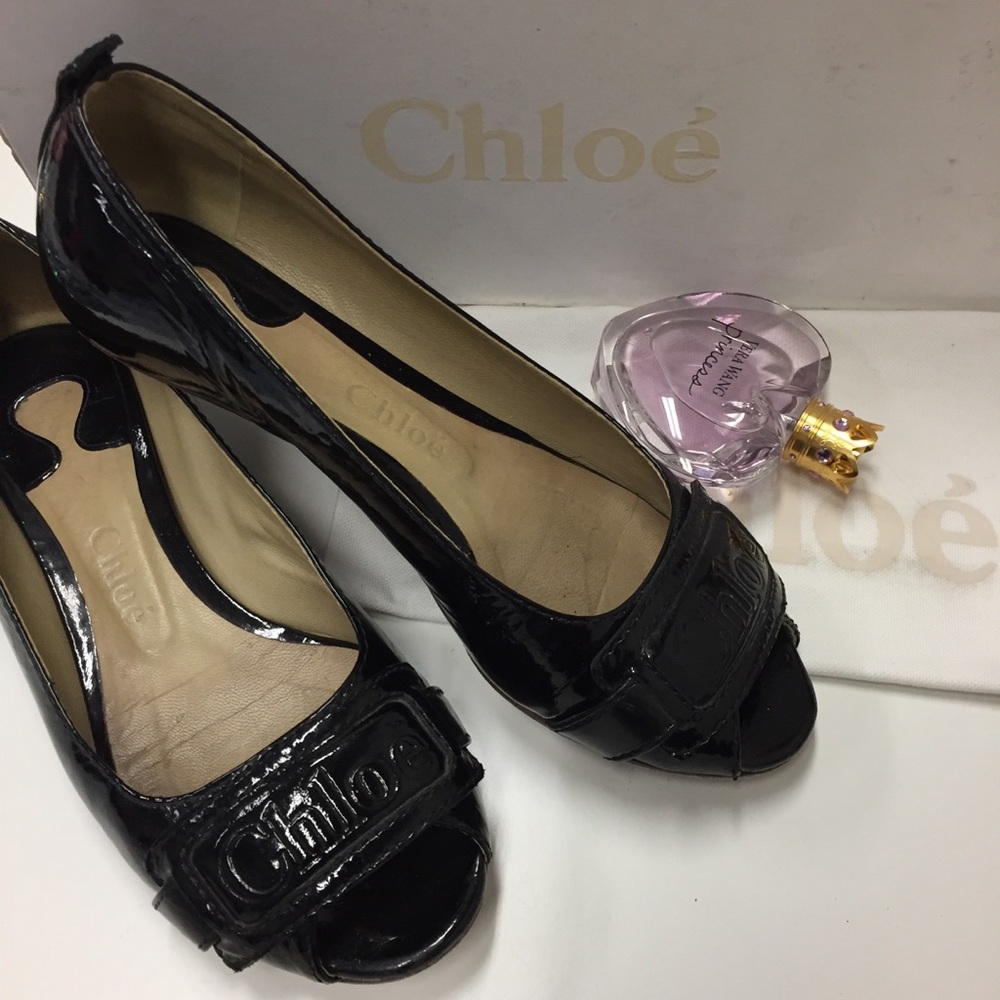 Chloé Black patten leather, Peep Toe ballet flats - Picture 2 of 8
